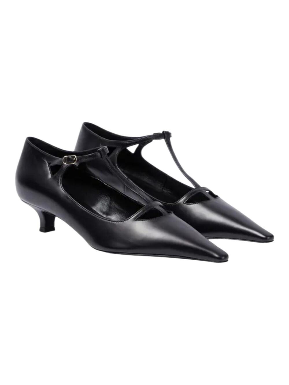 The‎ Row Minimalist Quiet Luxury Black Leather T-Strap Cyd Pumps